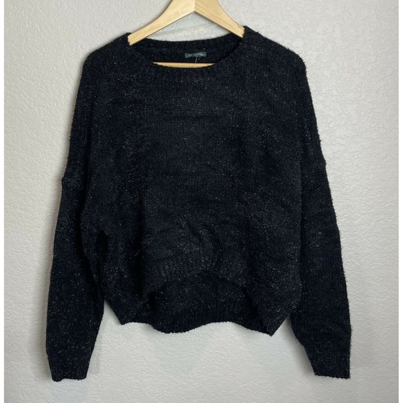 Woman Sweater Black Tinsel Long Sleeve Pullover Wild Fable Crew Neck Top Holiday - Picture 2 of 5